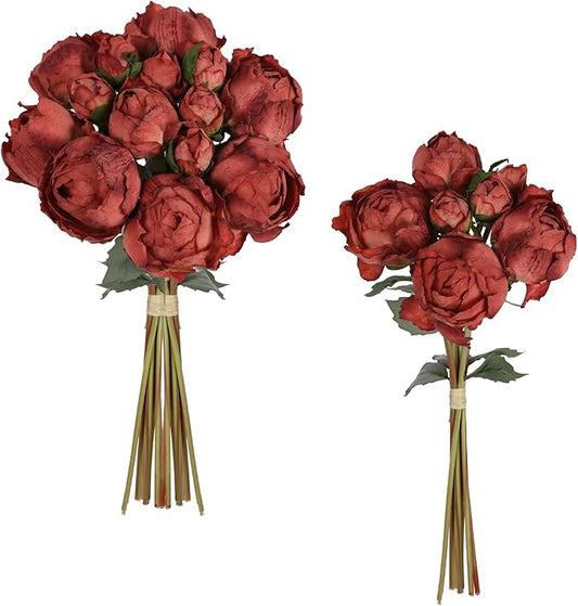 IPOPU Red Peonies Artificial Flowers 2 Bouquets Silk Peonies with Stems Real Look 14PCS Fake Red Flowers Centerpieces for Tables Wedding Bouquet Faux Flowers Crafts Floral Arrangement