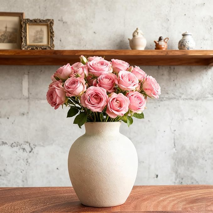 6.1 Inch White Ceramic Vase，Rustic Bohemian Terracotta Vase,Wabi-Sabi Style, Handmade Farmhouse Vase,Suitable for Home décor, Tables, Living Rooms, entryways, Fireplace Decorations, and Weddings