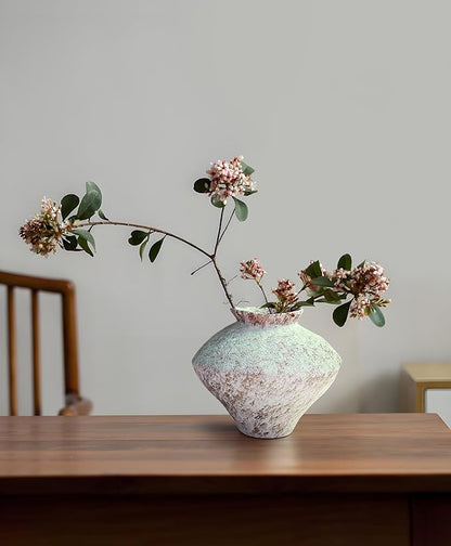 GeLive Frost White Ceramic Rustic Vase Jingdezhen Handmade Vintage Pottery Flower Jar for Fresh and Dried Plants Table Centerpiece Wabi Sabi Vase Home Farmhouse Decor