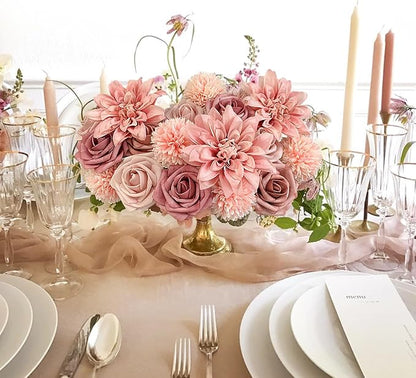 Dusty Roses Artificial Flowers Pink Fake Flower Bulk for DIY Wedding Bouquet Bridal Baby Shower Centerpiece Table Decorations Silk Faux Floral Arrangements for Party Home Decor Indoor