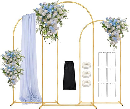 Wedding Arch Backdrop Stand, 6FT, 5FT, 4FT Set of 3 Metal Gold Balloon Arch kit Stand for Ceremony Baby Shower Birthday Bridal Party Event Background Decoration, Garden Climbing Plant Fram