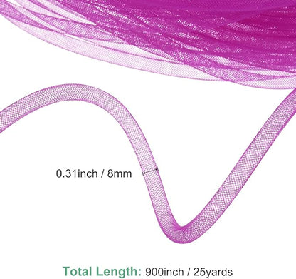 Mesh Tube Ribbon 25 Yards, 8mm Elastic Fabric Ribbons Mesh Tubing for Crafts/Gift Wrapping/Flower Bouquets/Wedding/Birthday/Holiday/Wreaths Christmas/Decoration[Persian Rose]