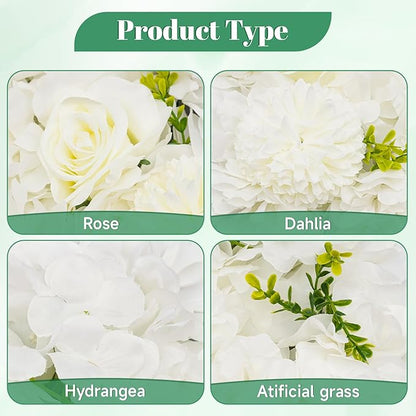 12Pcs Artificial Flower Wall Panel 3D Floral Backdrop Walls 15" X 15" Flower Wall Decor Flower Backdrop Faux Rose Panel for Party Home Background Decor, White