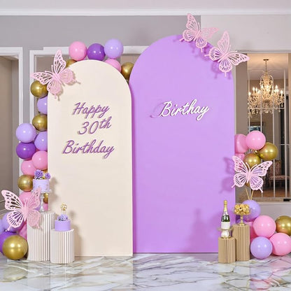 Ivory Purple Arch Backdrop Cover Set of 2-7.2ft 6ft Dual Color Wedding Arch Cover-Wrinkle Free Stretchy Spandex Cream Lavender Fitted Chiara Arch Stand Cover for Birthday Party Photo Photography