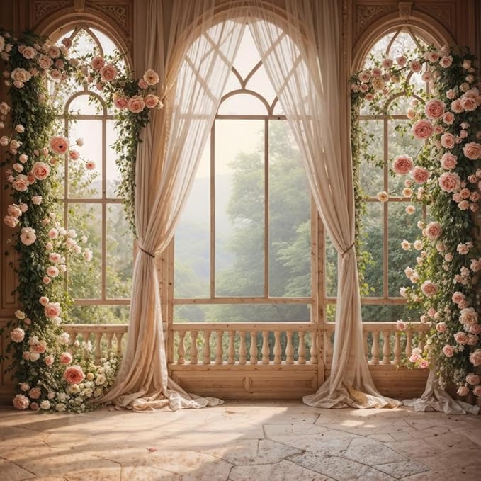 Kate Flower Wall Backdrops for Photography Arch Photo Background Window Curtain Wedding Photo Prop, 10x10ft