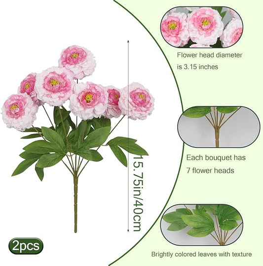 2 Pcs Artificial Flowers Spring Summer Outdoor Flowers Pink Zinnias Silk Flowers with Stems Zinnia Elegans Artificial Zinnias for Outdoors Floral Arrangements Table Centerpieces Wedding Decor