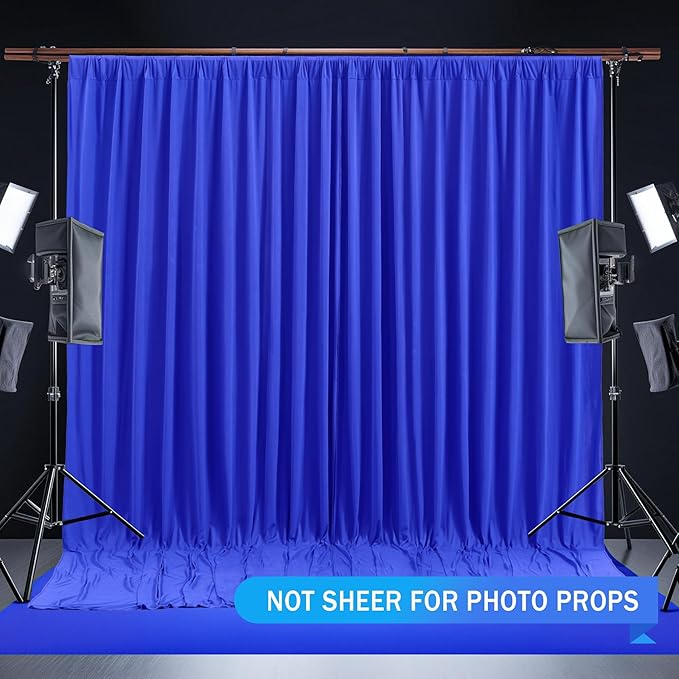 Royal Blue Backdrop Curtain 2 Panels-Wrinkle-Free Royal Blue Curtains Polyester Photography Drapes for Baby Shower Birthday Party Photo Background Backdrop Stand- 8 X10FT