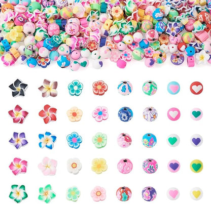 FASHEWELRY 200Pcs Flower Handmade Polymer Clay Beads Bulk Assorted Bracelet Making kit Flower Beads Floral Bead Charms for Bracelets Necklaces DIY Jewelry Making Crafts