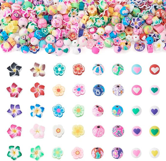 FASHEWELRY 200Pcs Flower Handmade Polymer Clay Beads Bulk Assorted Bracelet Making kit Flower Beads Floral Bead Charms for Bracelets Necklaces DIY Jewelry Making Crafts