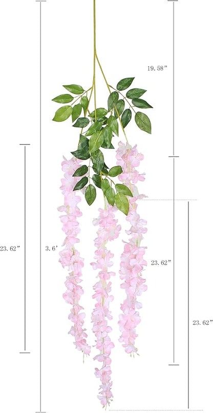 Duovlo 12 Piece Artificial Silk Wisteria Vine 3.6 Feet Ratta Hanging Flower Garland String Home Party Wedding Decor (Light Pink)