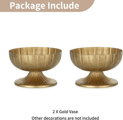 NUPTIO Distressed Gold Vases for Centerpieces: Rustic Brass Compote Vases for Flowers - Metal Pedestal Bowl Decor for Wedding Table Home Set of 2