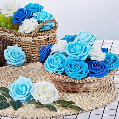 Artificial Rose Flower Heads, 100pcs Blue Roses Artificial Flower Foam Rose for DIY Wedding Bouquets Centerpieces Arrangements Party Baby Shower Home Decor (Stemless,Sky Blue)
