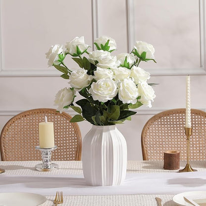 Nubry 24pcs Artificial Silk Roses Bulk,Fake Roses Flower with Stems Realistic Flowers for Wedding Centerpiece Home Party Decor(White)