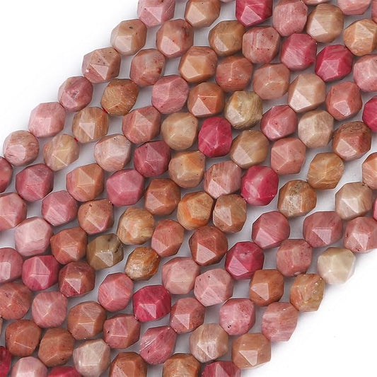 Faceted Natural Red Wood Marble Stone Round Beads 8mm 36cm/Strand for Jewelry Making