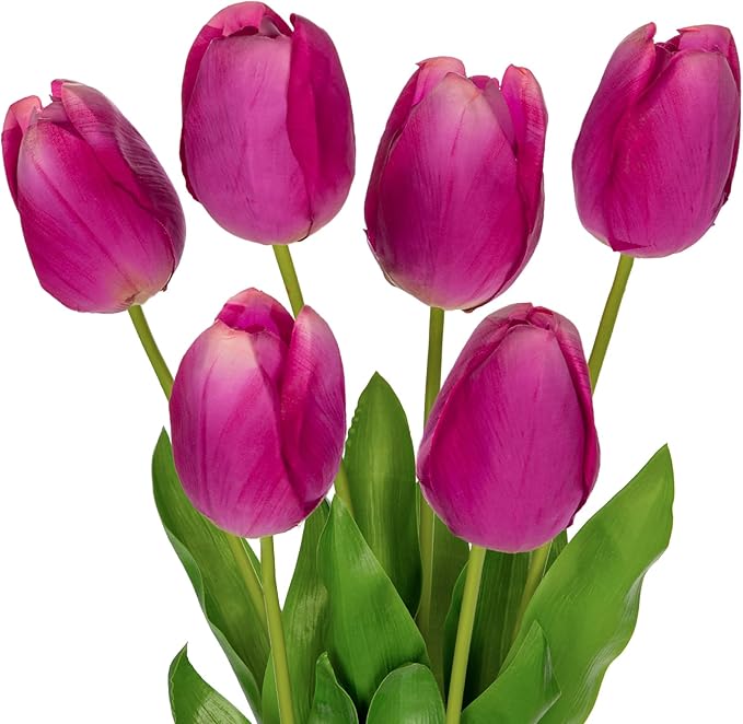 6PCS 23" Fake Tulip Flowers Artificial Fuchsia Tulips Long Stem Faux Flower, Silk Flower Décor for Floral Arrangement Home Farmhouse Wedding Decoration