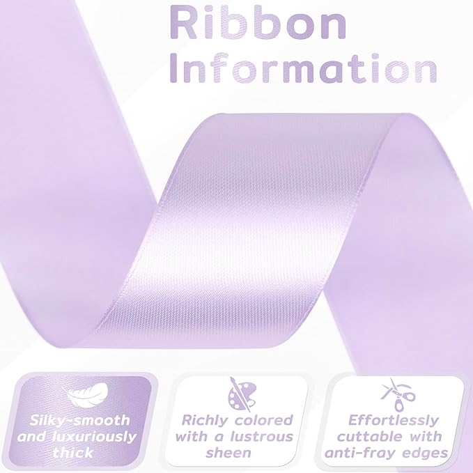 60 Yards Light Purple Satin Ribbon 1-1/2 Inch, Solid Polyester Fabric Ribbon for Gift Wrapping, Crafts, Flower Bouquet, Wedding, Baby Shower, Easter, Christmas