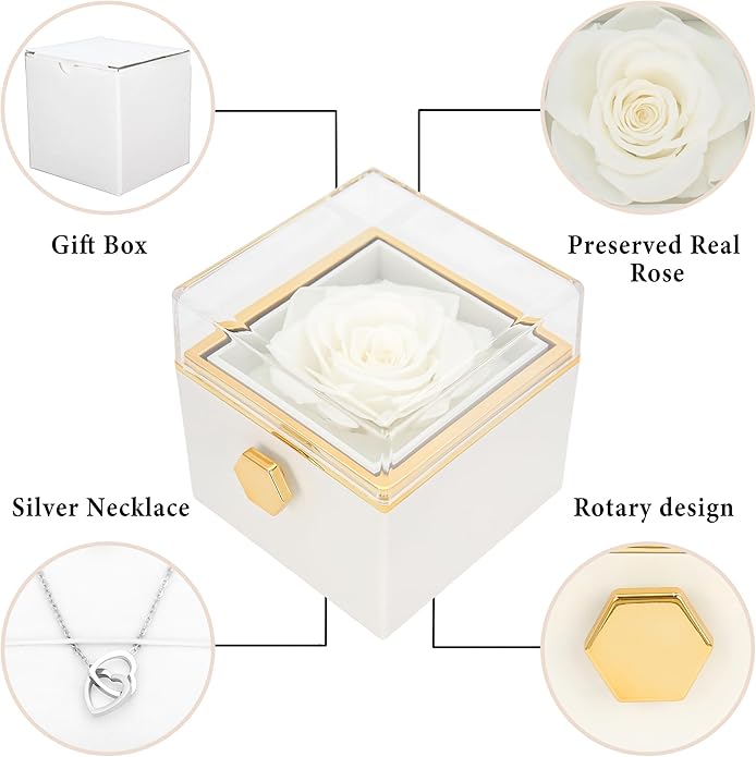 ‌TINGKU Eternal Real Rose Gift Box for Women, Preserved Rose with Customized Name Engraved Heart Necklace, Personalized Romantic Gift for Wife, Girlfriend, Mom, Mother's Day Love Keepsake