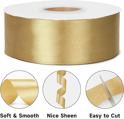 KINGLAKE Champagne Gold Satin Ribbon 1 1/2 inch x 50 Yards - Polyester Silk Hair Ribbons, Fabric Gold Ribbon for Gift Wrapping, Floral Bouquets, Craft Bow, Wedding, Valentines Day