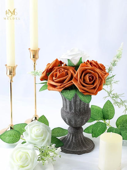 Meldel Artificial Flower 25pcs Real Touch Ivory Fake Foam Roses with Stems for DIY Wedding Bouquets Gifts White Bridal Shower Faux Floral Centerpieces Arrangements Home Party Tables Decorations