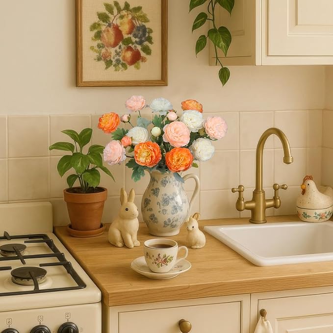 6 Pcs Artificial Flowers Silk Peony Rose Single Stem Fall Artificial Flowers Faux Peony Bouquet Floral Arrangements Bundle Fake Flowers Bulk for Table Centerpiece Wedding Farmhouse Home