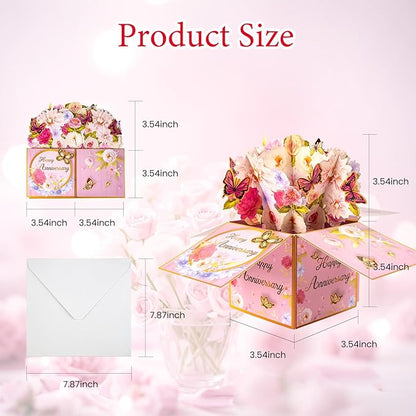 3D Anniversary Pop Up Cards with Music, Romantic LED Light 3D Flower Gift Box, Handmade Foldable Greeting Cards Box with Envelope for Anniversary,Festivals & Special Occasions