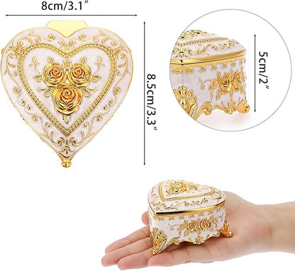 Hipiwe Vintage Metal Jewelry Box - Heart Shape Trinket Organizer Ring Box Case with Rose Pattern Jewelry Storage Box for Ring Earrings Necklace, Gift for Women