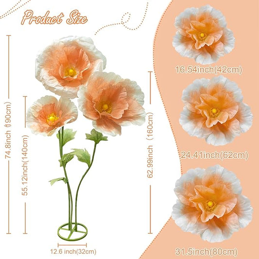 Giant Artificial Flowers Big Flower, Large Wedding Reception Decorations with Standing Base Ideal Birthday Party Home Event Banquet Background Bridal Shower Mall Decor Shop Window Display, Champagne