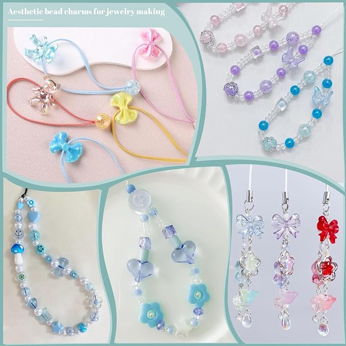Assorted 210-270PCS Acrylic Beads for Bracelet Making, Bow Candy Heart Gummy Bear Kawaii Bracelet Charms,Cute Beads for Jewelry Making DIY Necklace Keychain Phone Charm Christmas Gift