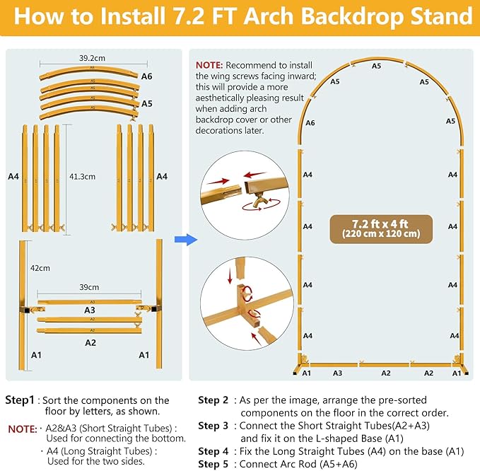 7.2 FT Wedding Arch Backdrop Stand, Gold Metal Arch Backdrop Stand for Wedding Party Ceremony Birthday Bridal Baby Shower Photo Booth Garden Floral Balloon Arches Decoration