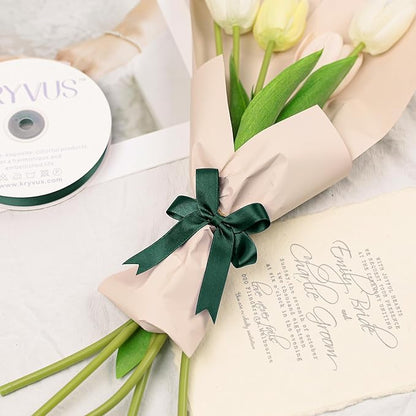 Hunter Green Satin Ribbon, Double Faced 5/8 Inch X 25 Yards Hunter Green Ribbon, Premium Satin Ribbon for Gift Wrapping, Crafts, Hair Bow Making, Sewing, Flower Bouquet, Wedding Party Decor