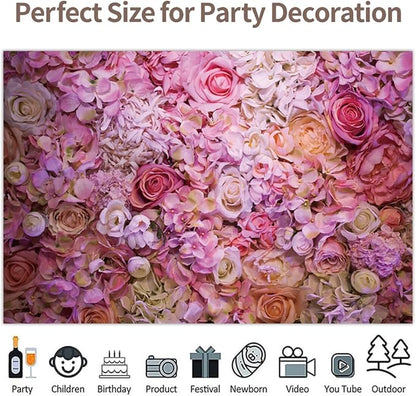 8x6.5ft Vinyl XMJJKUF Pink Floral Backdrop Flower Colorful Wedding Ceremony Girls Bridal Shower Background Birthday Party Decortaions Banner Portrait Photo Shoot Props