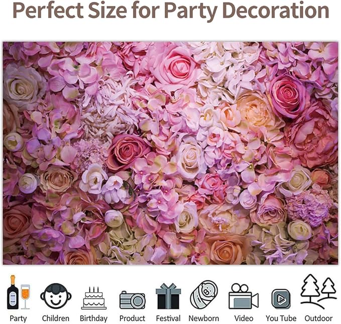 15x8ft Vinyl XMJJKUF Pink Floral Backdrop Flower Colorful Wedding Ceremony Girls Bridal Shower Background Birthday Party Decortaions Banner Portrait Photo Shoot Props