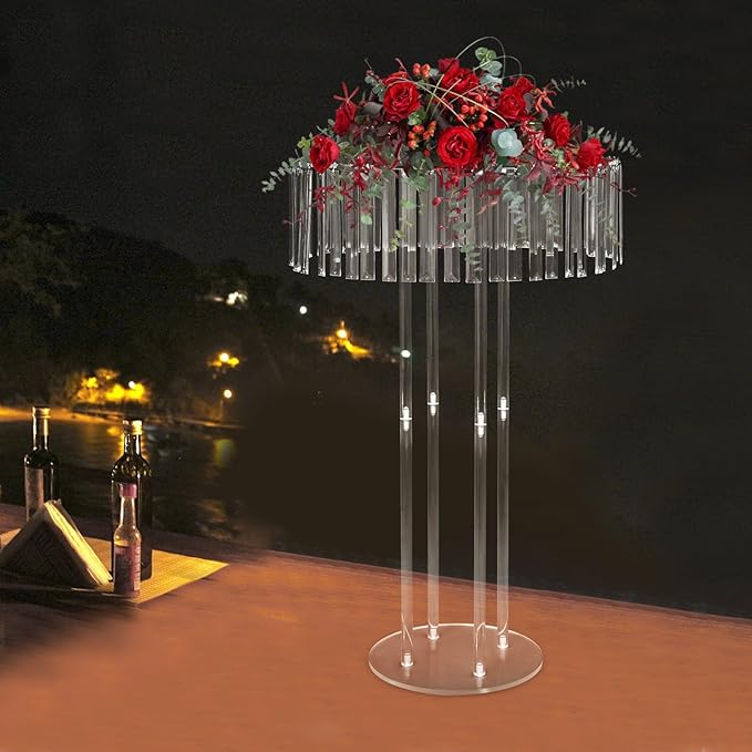 Acrylic Vases for Centerpieces | Flower Vases Stand | 31.5in Tall Wedding Centerpieces for Tables | Round Chandelier Pedestal Stand for Wedding Reception | with Round Base