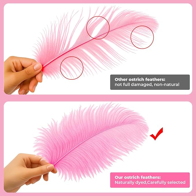 Piokio 20 pcs Natural Pink Ostrich Feathers Plumes 6-8 inch(15-20 cm) Bulk for DIY Handmade Artwork and DIY Clothes, Feather Pens, Dream Catcher, Table Decoration.