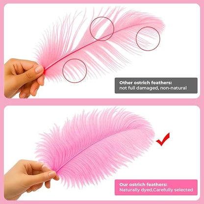 Piokio 20 pcs Natural Pink Ostrich Feathers Plumes 6-8 inch(15-20 cm) Bulk for DIY Handmade Artwork and DIY Clothes, Feather Pens, Dream Catcher, Table Decoration.