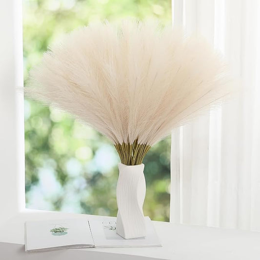 Faux Beige Pampas Grass - 30pcs 24 Inch Boho Home Decor, Artificial pompas Floral, Small Fake Pompous Grass for Table Centerpieces, Wedding and Baby Shower Decorations (Beige, 30 Pieces)