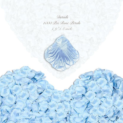 1000Pieces Rose Petals, Artificial Flower Petals Fake Rose Petals Silk Red Rose Petals for Romantic Night,Wedding,Proposal Anniversary Flower Decorations (Light Blue)
