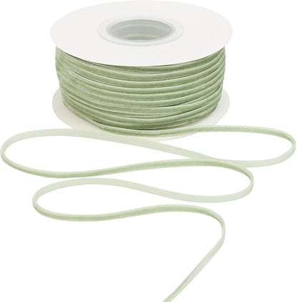 MAYREEL 1/8 Inch Sage Green Velvet Ribbon Thin Olive Green Vintage Ribbon for Wedding Invitations Gift Wrapping Party Favor Boxes 50 Yards