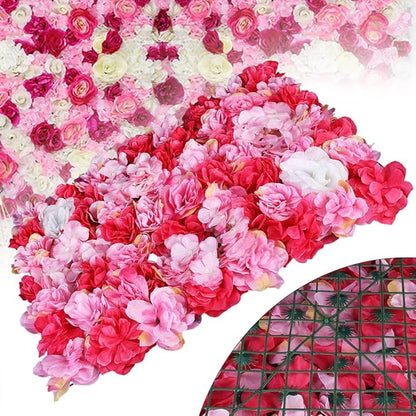 LOYALHEARTDY 6 PCS Artificial Flowers Wall Panels 24" x 16" Decorative Hydrangea and Rose Flower Panels Flower Wall for Home Party Wedding Christmas Festival Photo Backgdrop Decor