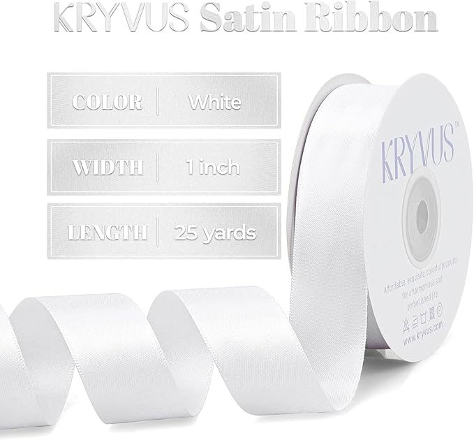 White Satin Ribbon, Double Faced 1 Inch X 25 Yards White Ribbon, Premium Satin Ribbons for Gift Wrapping, Crafts, Hair Bow Making, Sewing, Flower Bouquet, Wedding Party Decor