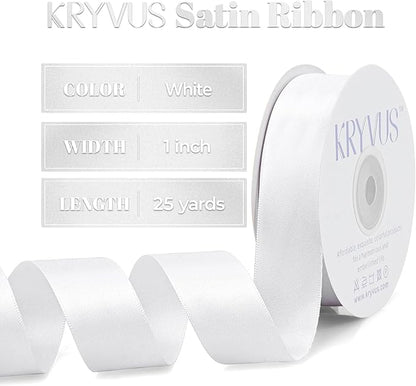 White Satin Ribbon, Double Faced 1 Inch X 25 Yards White Ribbon, Premium Satin Ribbons for Gift Wrapping, Crafts, Hair Bow Making, Sewing, Flower Bouquet, Wedding Party Decor