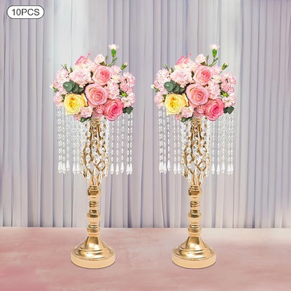 Vase | Bud Vases |10PCS Gold Crystal Flower Stands | Elegant Centerpiece for Weddings & Events | for Wedding Table Centerpieces, Aisle Guides, Party Decorations (Gold)