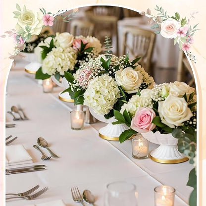 4 Pcs Metal Compote Bowl for Centerpiece Flower Holder Small Compote Vase Indoor Outdoor Flowers Fruits Plant for Christmas Wedding Home Party Decoration (Medium,White)