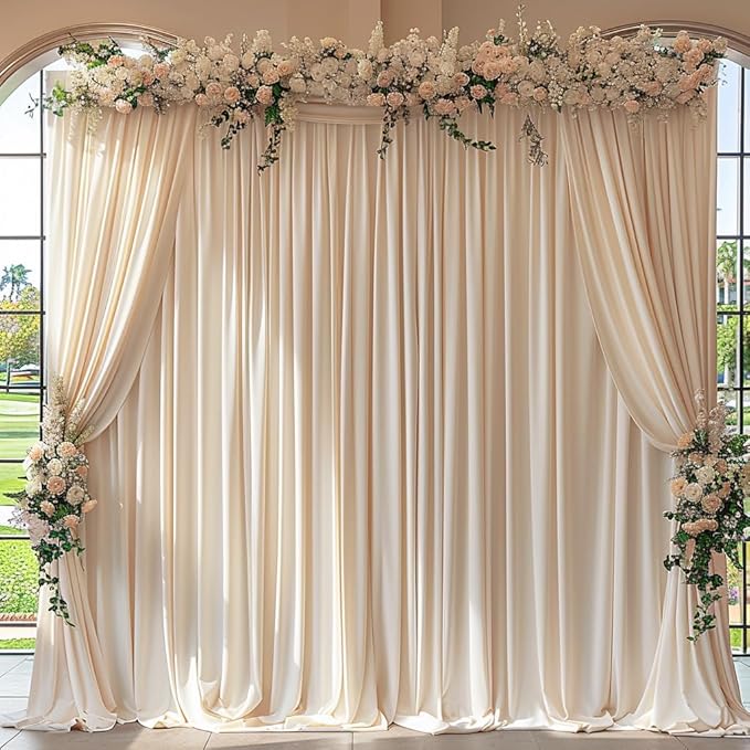 10x10ft Wrinkle Free Backdrop Curtain for Parties Soft Fabric Drapes Wedding Cream Curtain Backdrop for Birthday Party Decorations Background for Photography 5x10ft,2 Panels