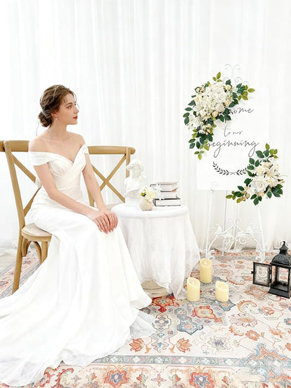 Pack of 2 Wedding Arch, Artificial Flowers, Wedding Decor，Flower Garland Be Suited to Banquet, Party, Reception Entrance Welcome Sign and Background Decoration (Milky White)