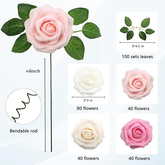 JOYLEX Artificial Flowers Realistic Roses, Real Looking Fake Roses with Stem for DIY Wedding Bouquets Centerpieces Bridal Shower Party Home Romantic Decorations (Shades of Pink, Regular 3" - 200pcs)