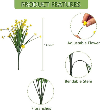 Artificial Flowers Outdoors, 12 Bundles No Fade Fake Flowers UV-Anti Easy to Clean Faux Greenery Plants Faux Plastic Plants Garden for Indoor Outdoor Home Garden Decoration, Yellow