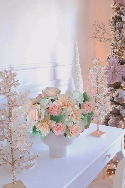 Roses Artificial Flowers Peach Bouquet Box Set Fake Flower for DIY Bridal Wedding Shower Decorations Table Centerpieces Faux Silk Floral Arrangement for Party Home Decor Indoor Pink