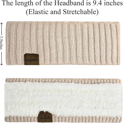 Loritta Womens Ear Warmers Headbands Winter Warm Fuzzy Cable Knit Head Wrap Fleece Lined Gifts