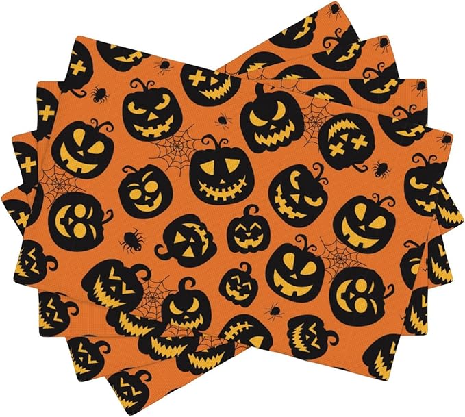 Placemats 4 pcs Halloween Double-Layer Imitation Linen Place Mats Non-Slip Heat-Resistant Tablemats for Home Restaurant Hotel 18×12 Inch
